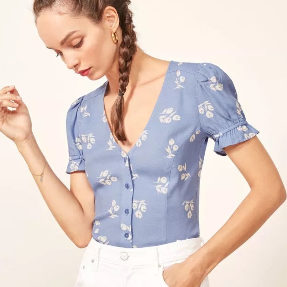 NWT REFORMATION Allegra Top - Size S - Verona Blue